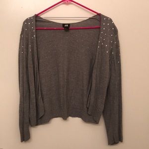 Gray cardigan with rhinestone accents!